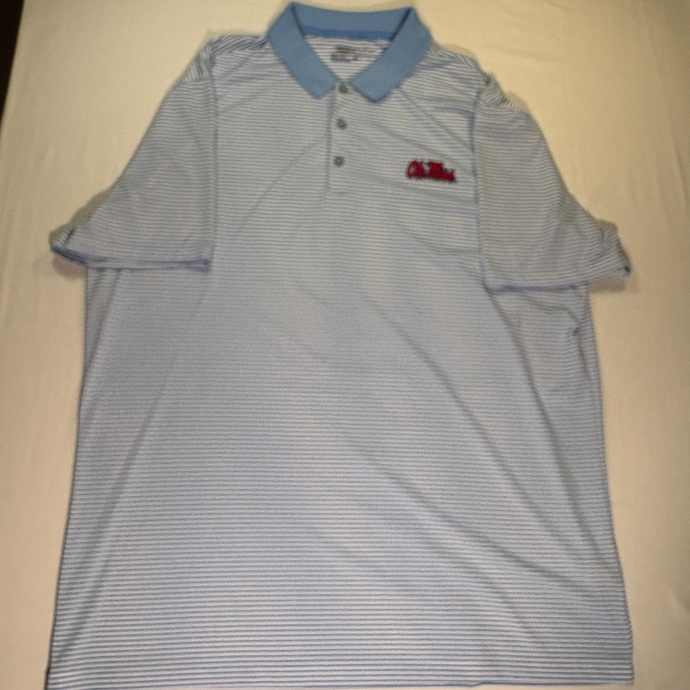 Nike Golf Mens XL Ole Miss Rebels Dri-FIT Striped Polo Shirt Blue White